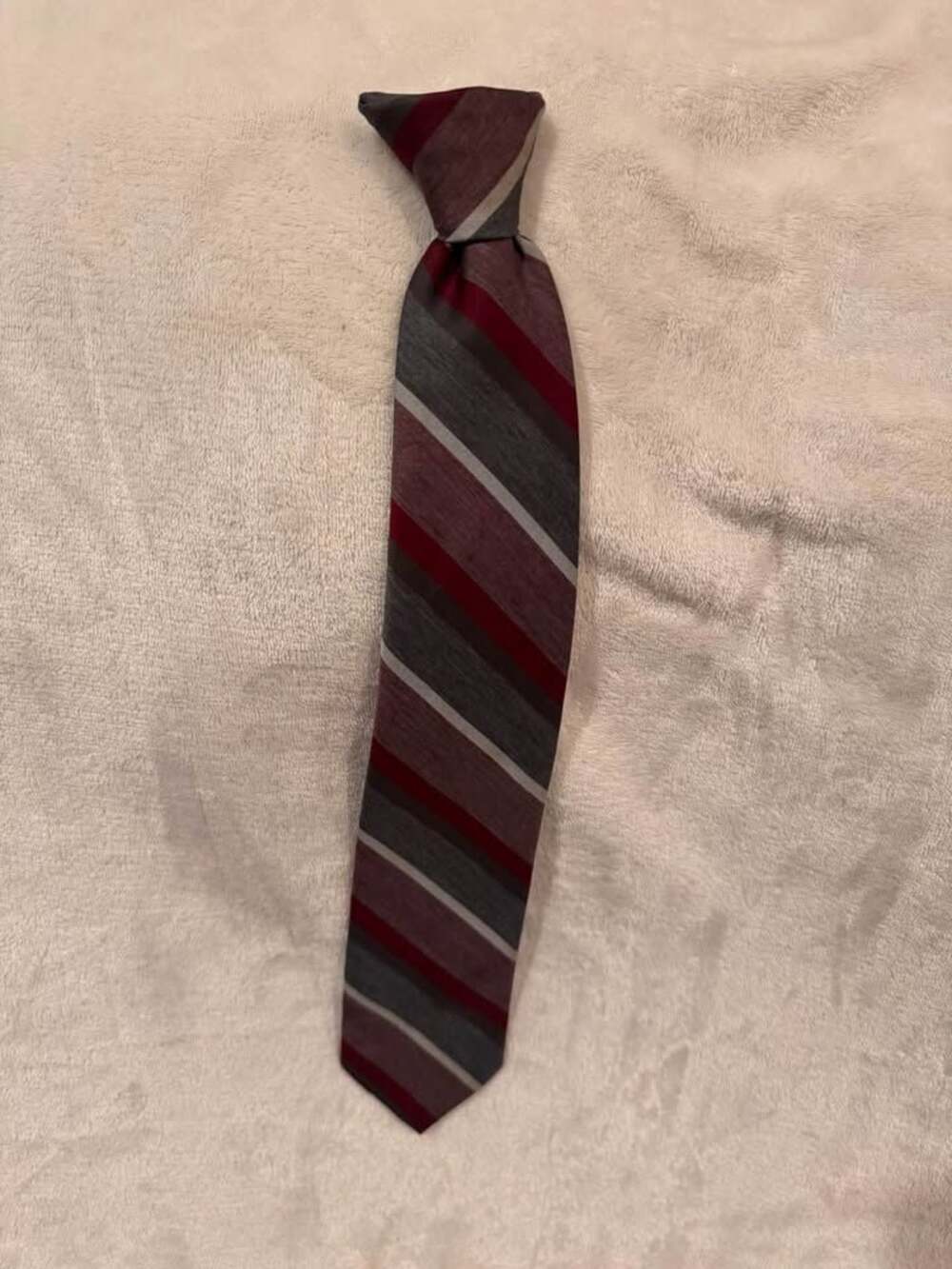 Boys Ketch Striped Red and Gray Clip-On Necktie 17” Long